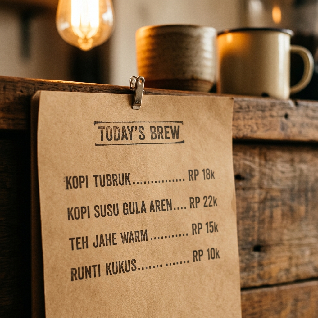 Galeri suasana: Menu kraft dicap harian.